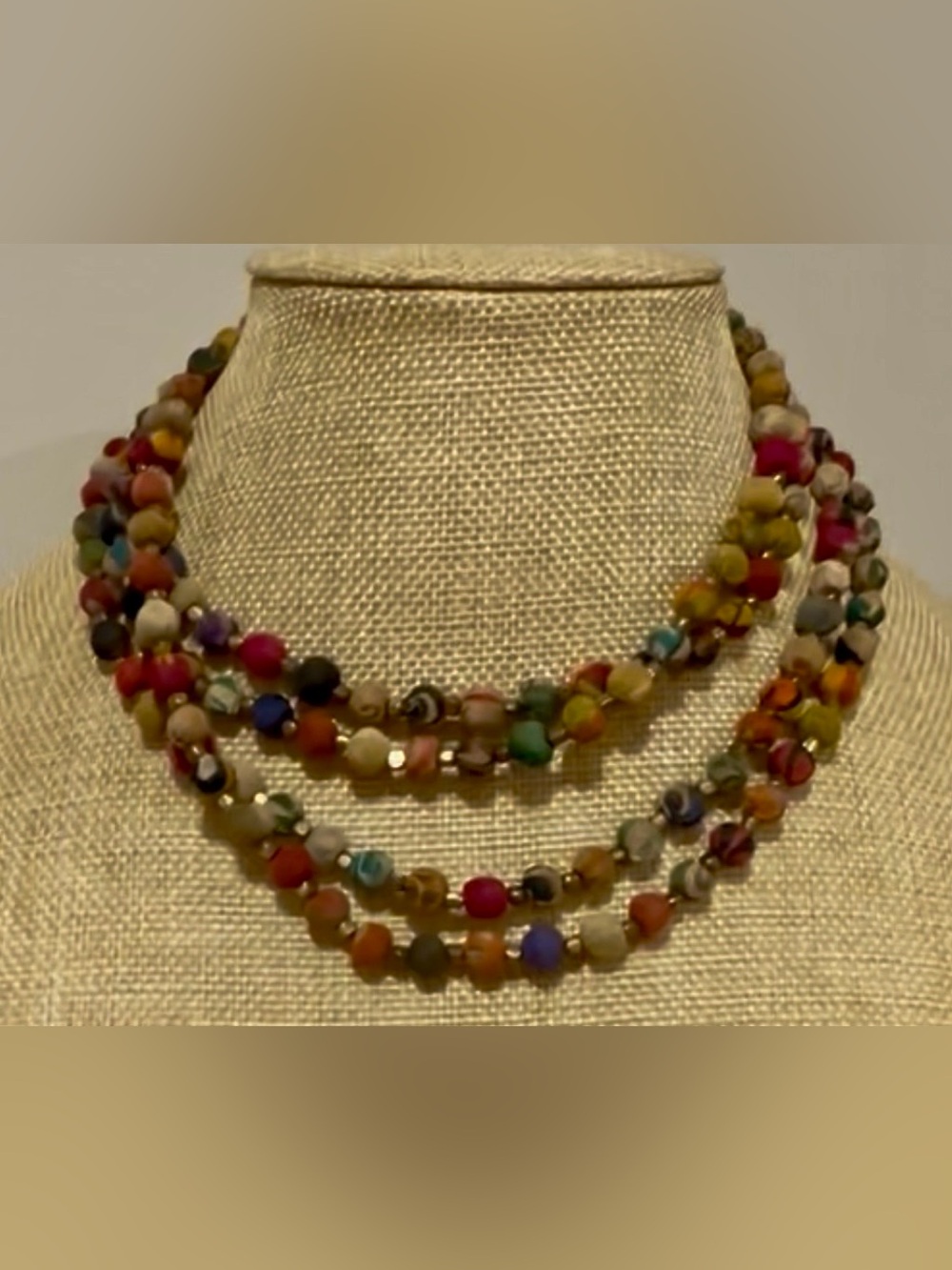 Handcrafted Multicolor Kantha Dotted Long Necklace 63”